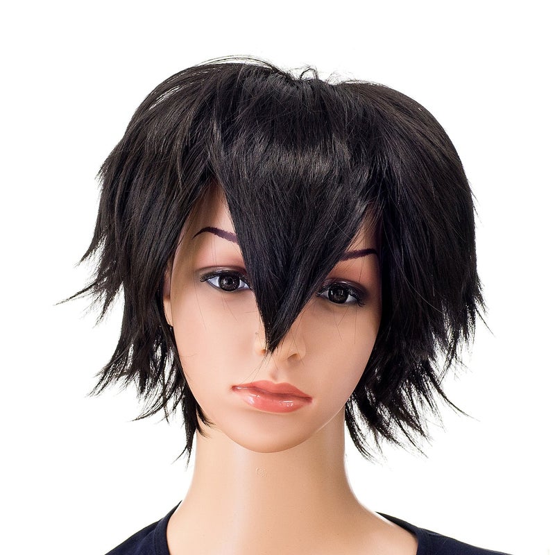 SWACC Unisex Fashion Spiky Layered Short Anime Cosplay Wig for Men and Women (1B-Off Black) - Image 2